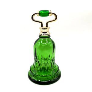 Vtg 1978 Emerald Green Gold Glass Empty Banker's Bell Avon Cologne Bottle 6" VGC